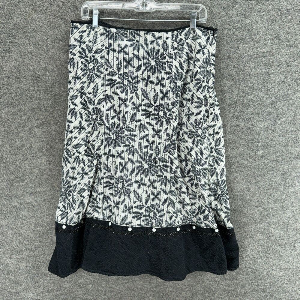 Requirements Skirt Women 12 White Floral A-Line Midi Zipper Mid Rise Cotton